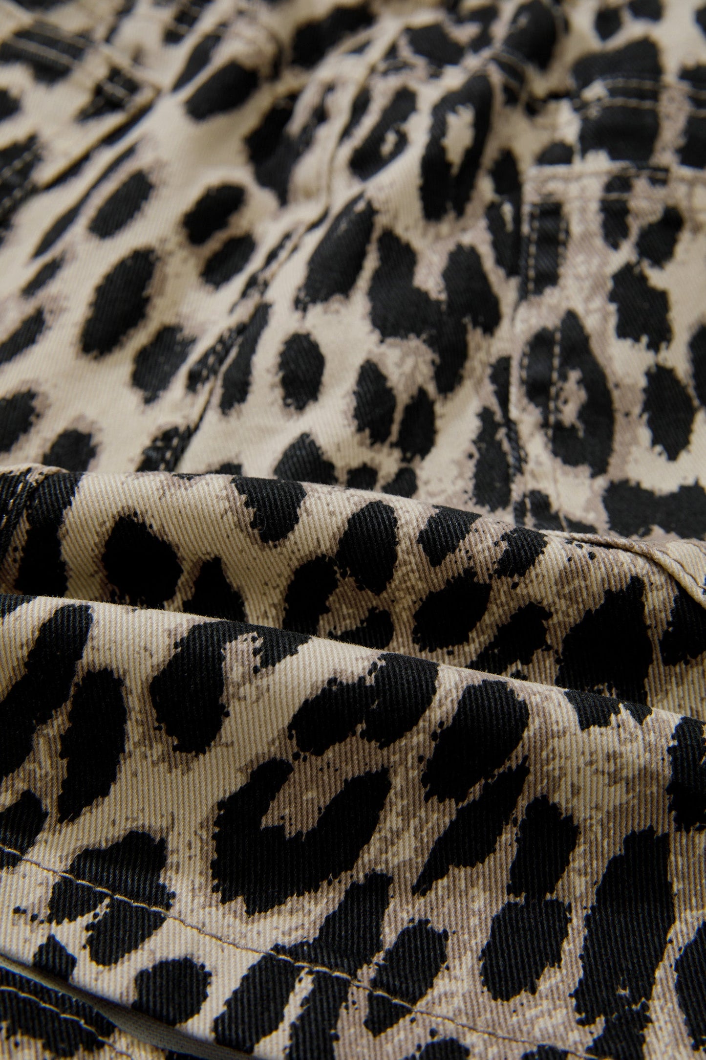 Leopard Denim Drawstring Shorts