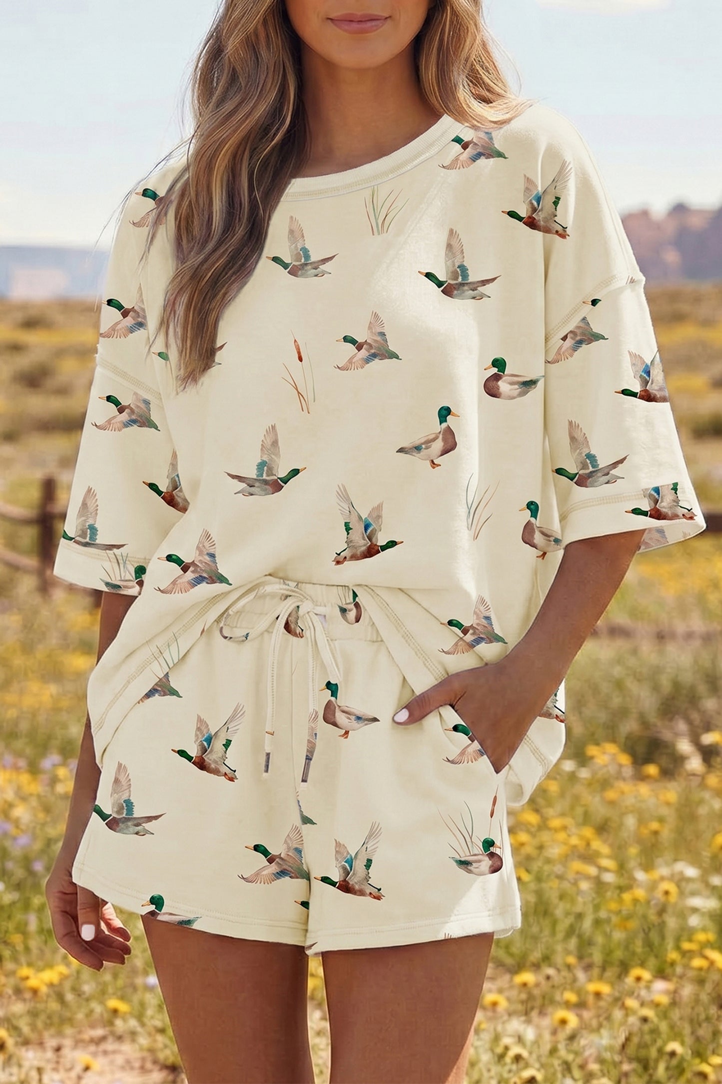 Mallard Duck Print Oversized Tee & Shorts Set