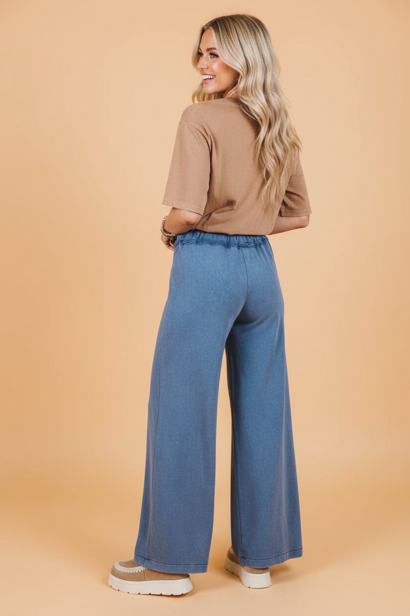 Mineral Wash Wide Leg Drawstring Pants