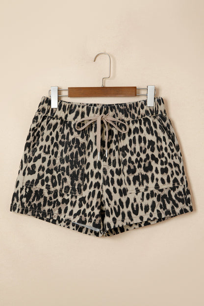 Leopard Denim Drawstring Shorts