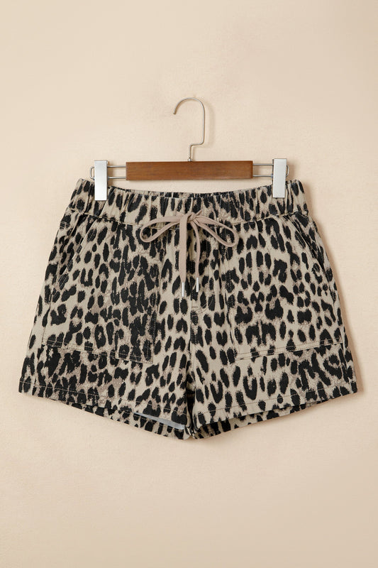 Leopard Denim Drawstring Shorts