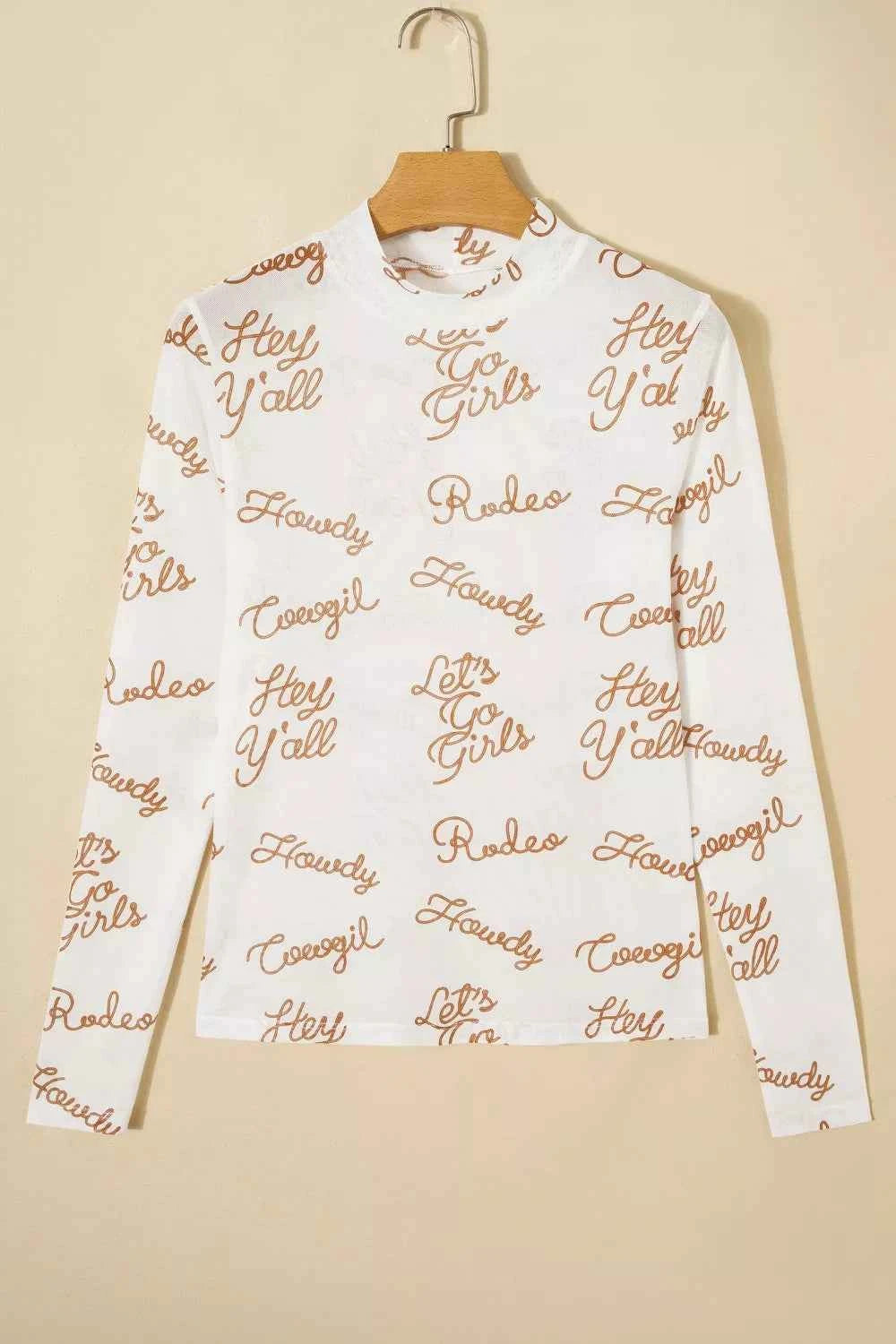 Howdy Hey Yall Mesh High Neck Long Sleeve Top