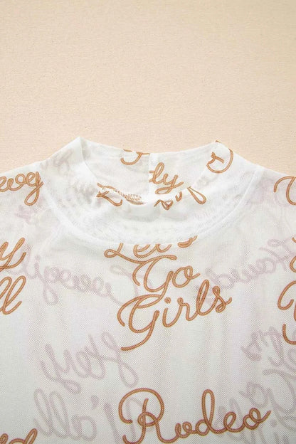 Howdy Hey Yall Mesh High Neck Long Sleeve Top