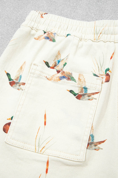 Mallard Duck Print Drawstring Shorts