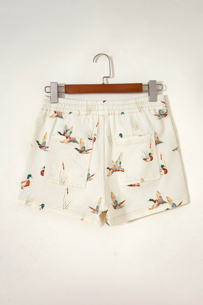 Mallard Duck Print Drawstring Shorts