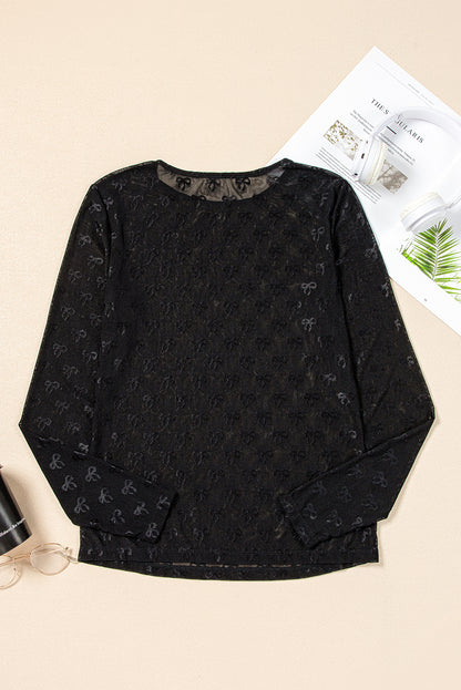 Black Mesh Bow Pattern Top