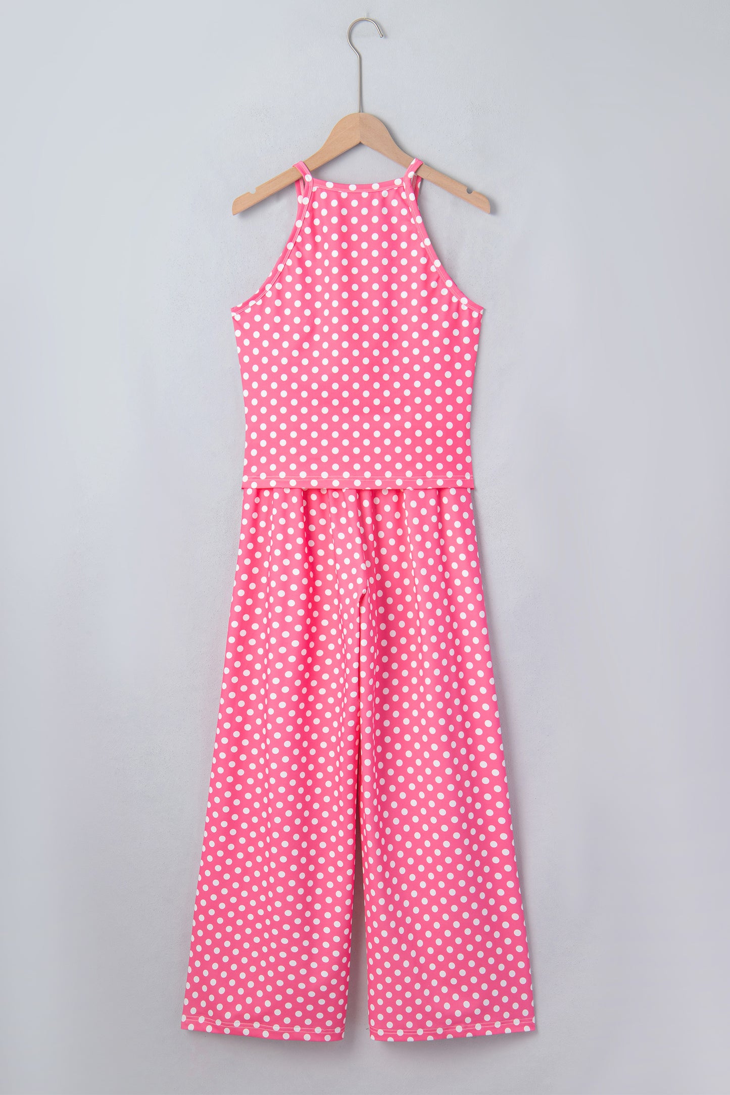 Pink Polka Dot Halter Tank & Wide Leg Pants Set