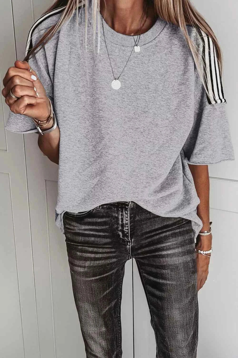 Striped Shoulder Relaxed Fit T-Shirt