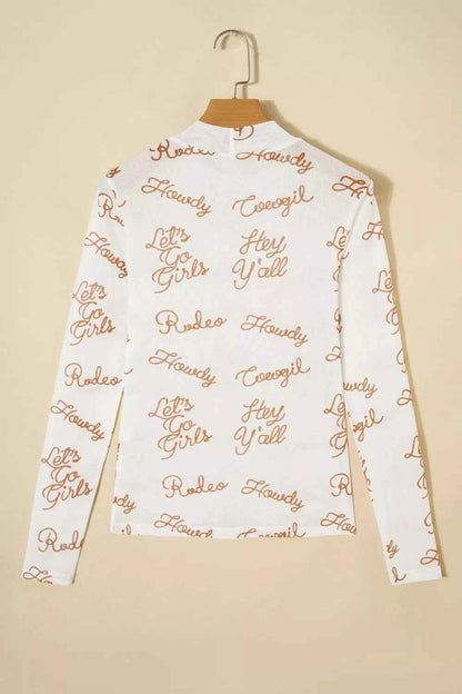 Howdy Hey Yall Mesh High Neck Long Sleeve Top