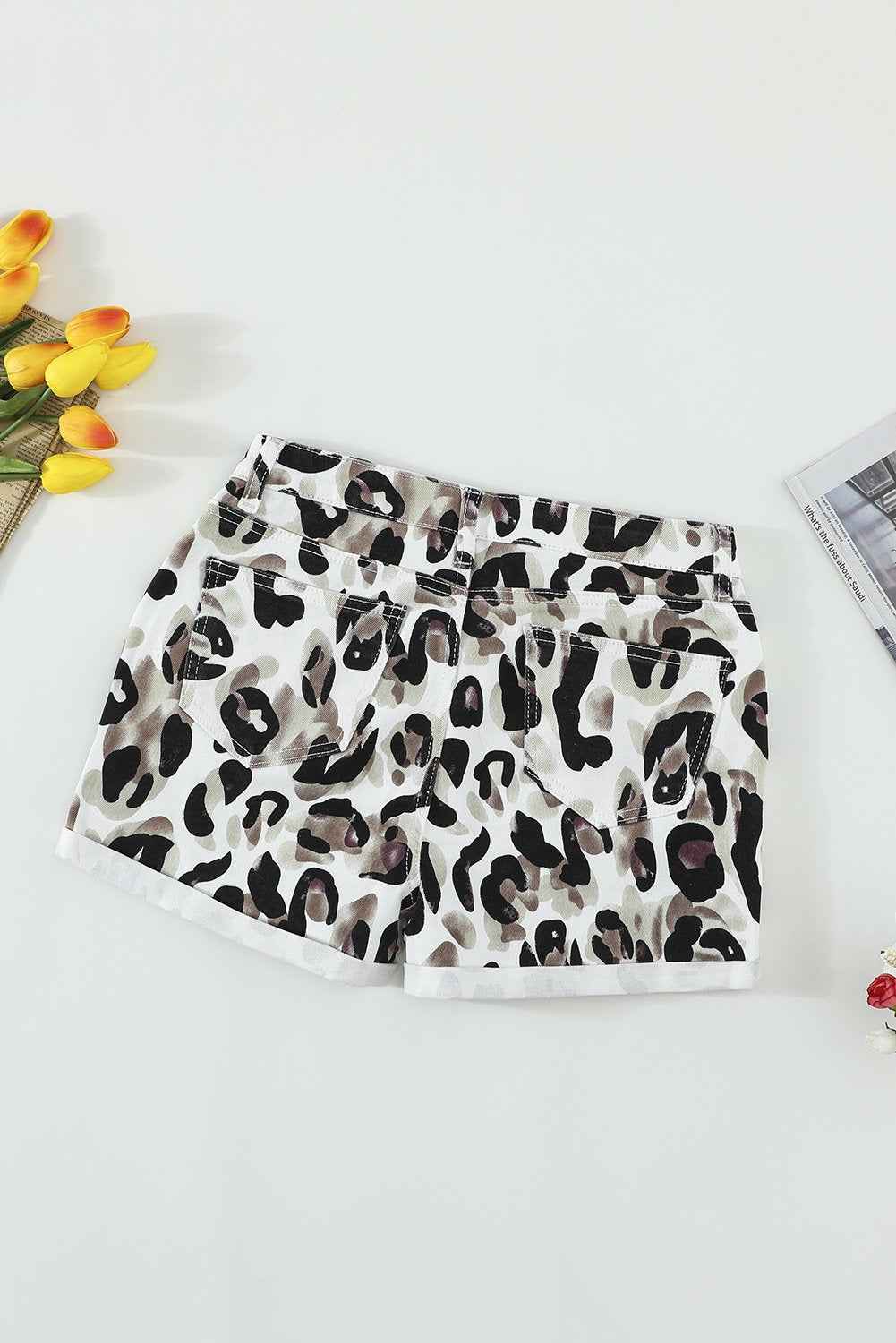 Taupe Leopard Distressed Shorts