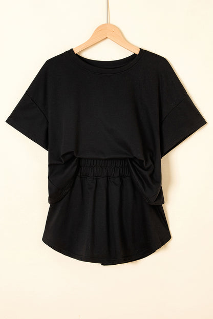 Black Ruffle Shorts & Cropped Tee Set