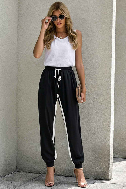 Casual Striped Drawstring Pants
