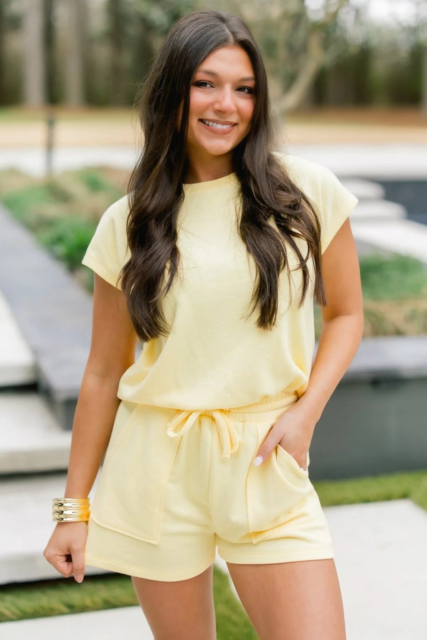 Solid Drawstring Shorts & Tee Two-Piece Set