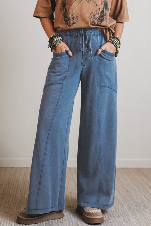 Mineral Wash Wide Leg Drawstring Pants