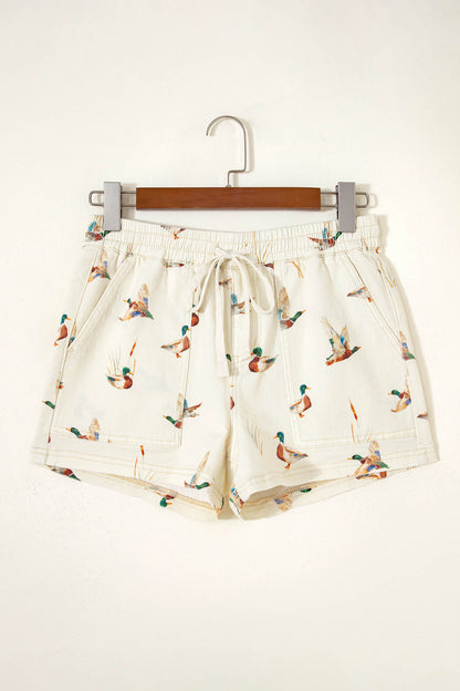 Mallard Duck Print Drawstring Shorts