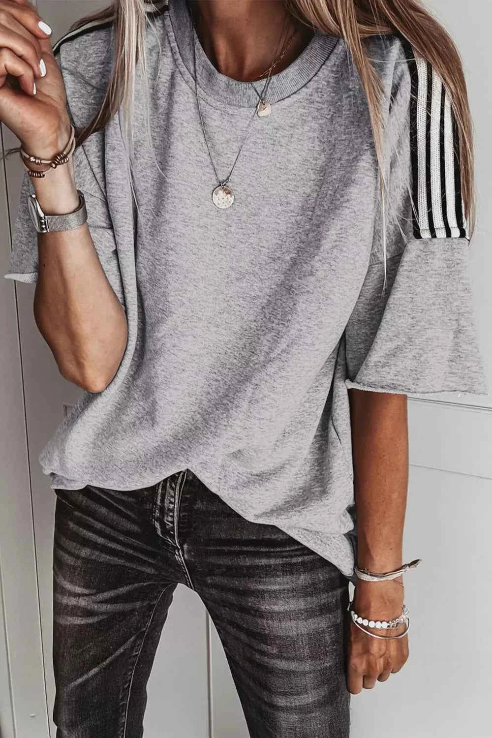 Striped Shoulder Relaxed Fit T-Shirt