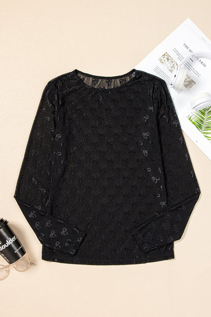 Black Mesh Bow Pattern Top