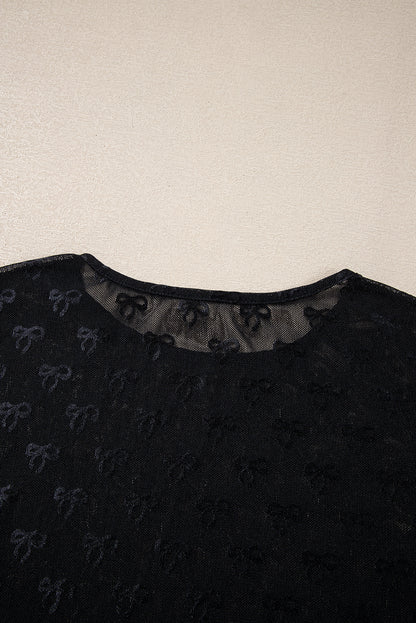 Black Mesh Bow Pattern Top