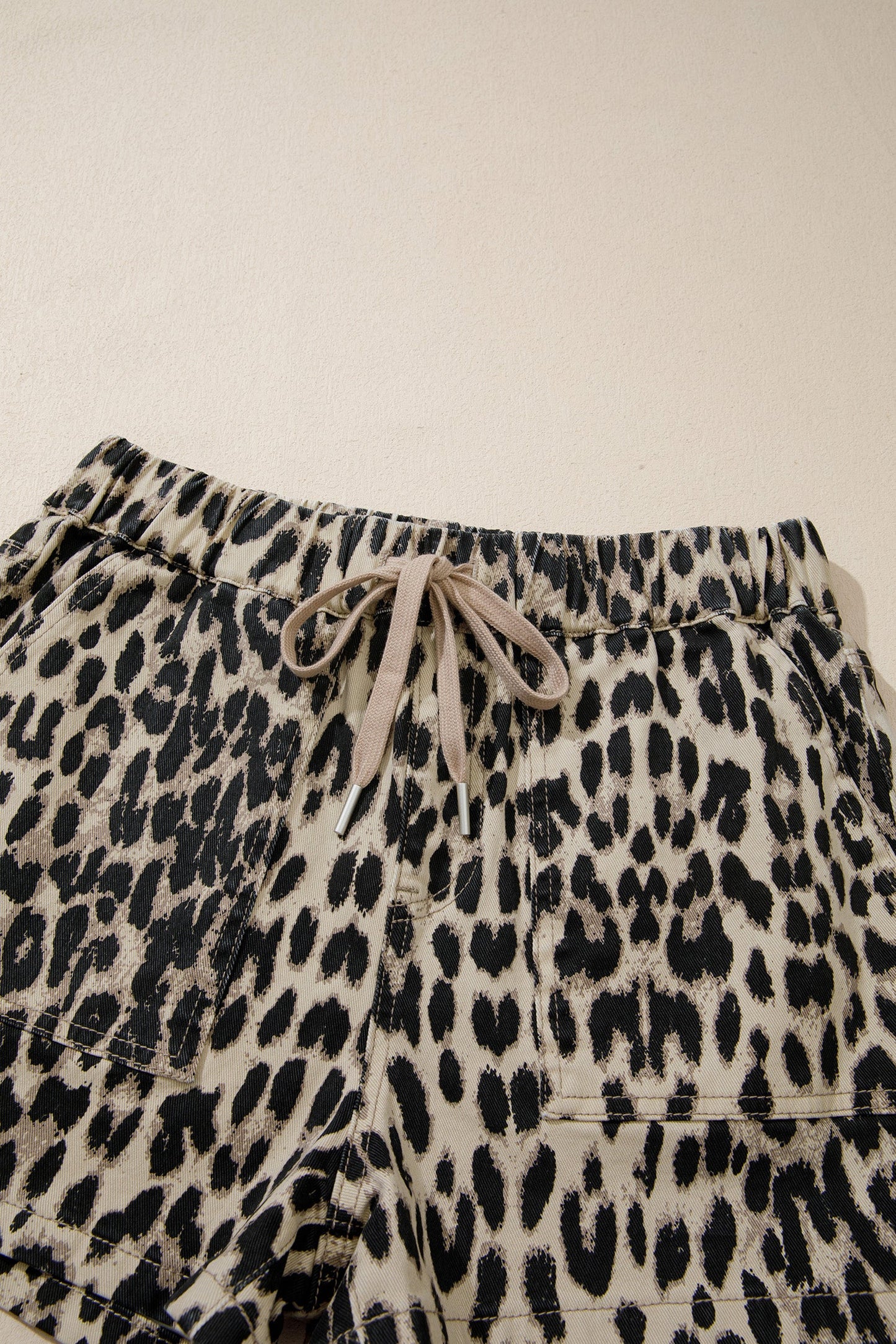Leopard Denim Drawstring Shorts
