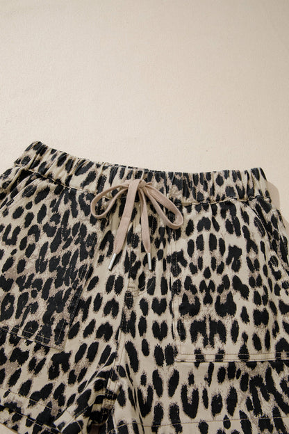 Leopard Denim Drawstring Shorts