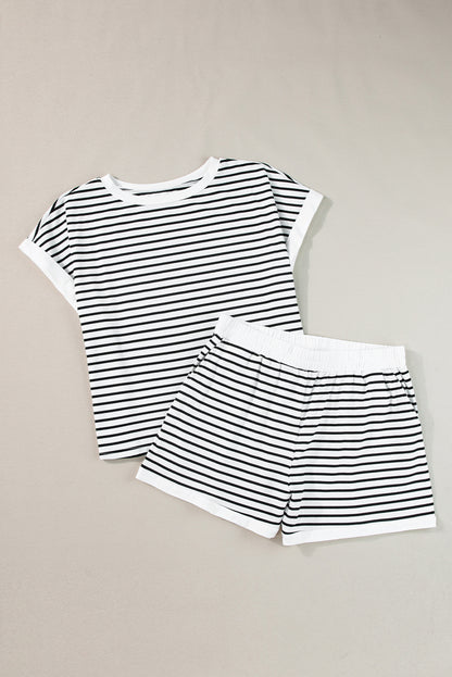 White Stripe Tee and Shorts Set