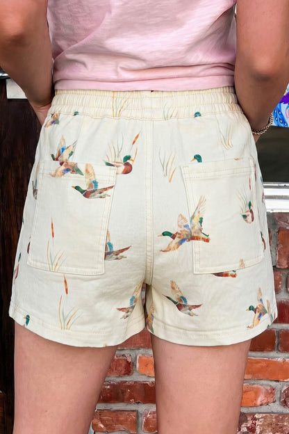 Mallard Duck Print Drawstring Shorts