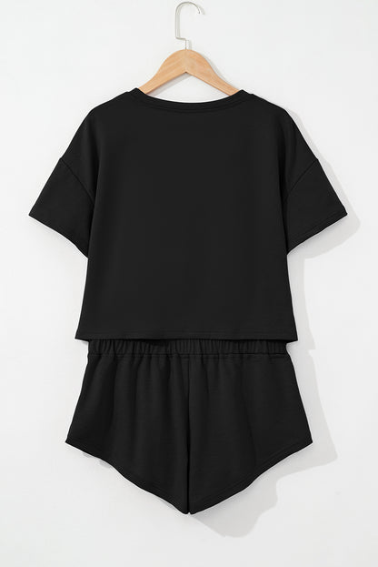 Black Ruffle Shorts & Cropped Tee Set