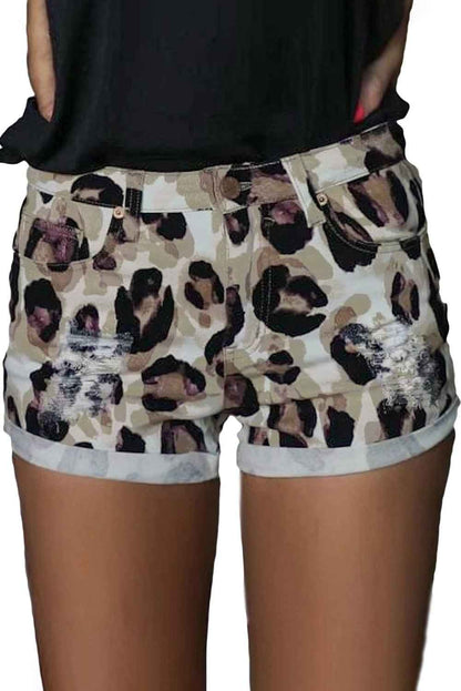 Taupe Leopard Distressed Shorts