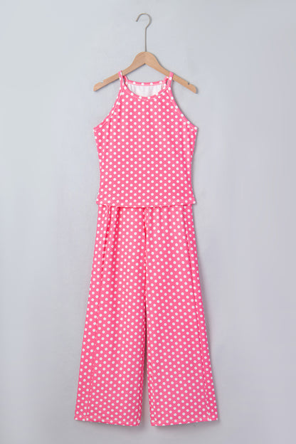 Pink Polka Dot Halter Tank & Wide Leg Pants Set