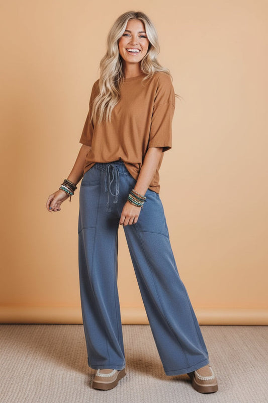 Mineral Wash Wide Leg Drawstring Pants