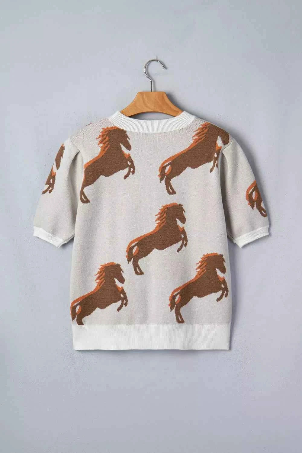 Western Horse Short Puff Sleeve Sweater