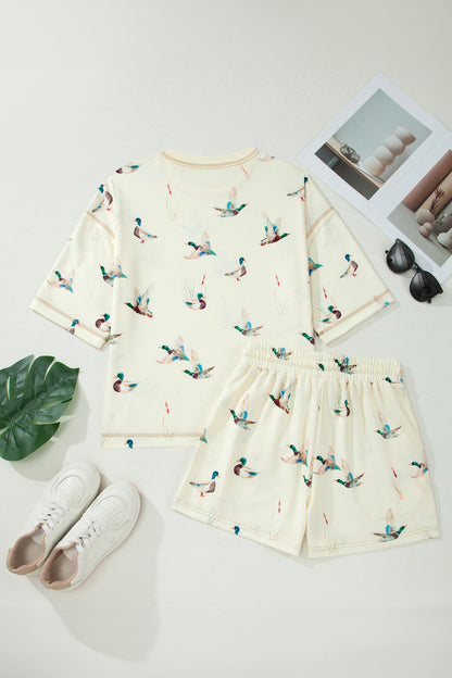 Mallard Duck Print Oversized Tee & Shorts Set