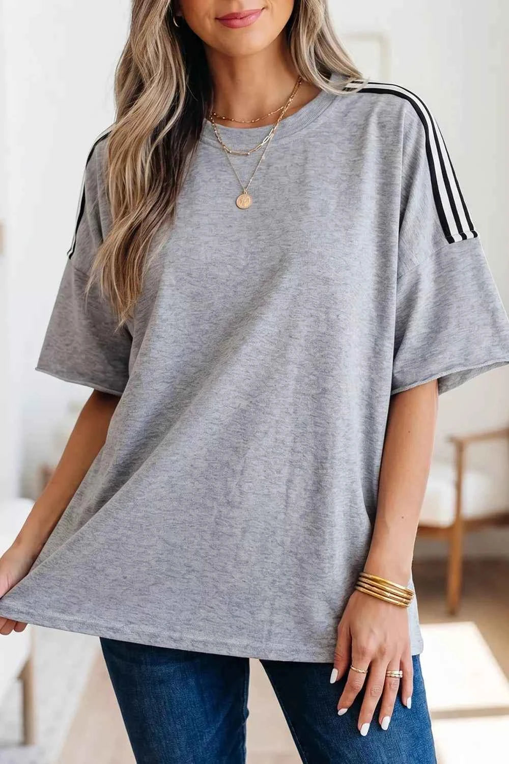 Striped Shoulder Relaxed Fit T-Shirt
