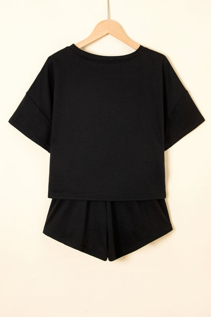 Black Ruffle Shorts & Cropped Tee Set