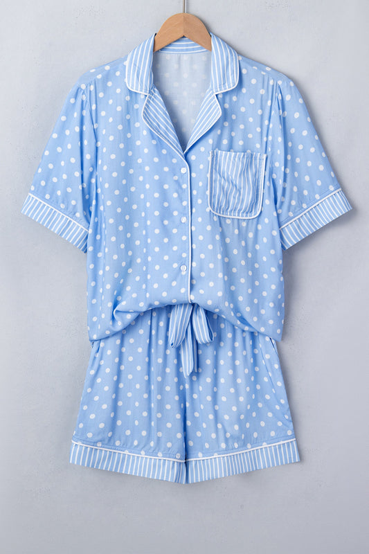 Polka Dot Button-Up Pajama Short Set