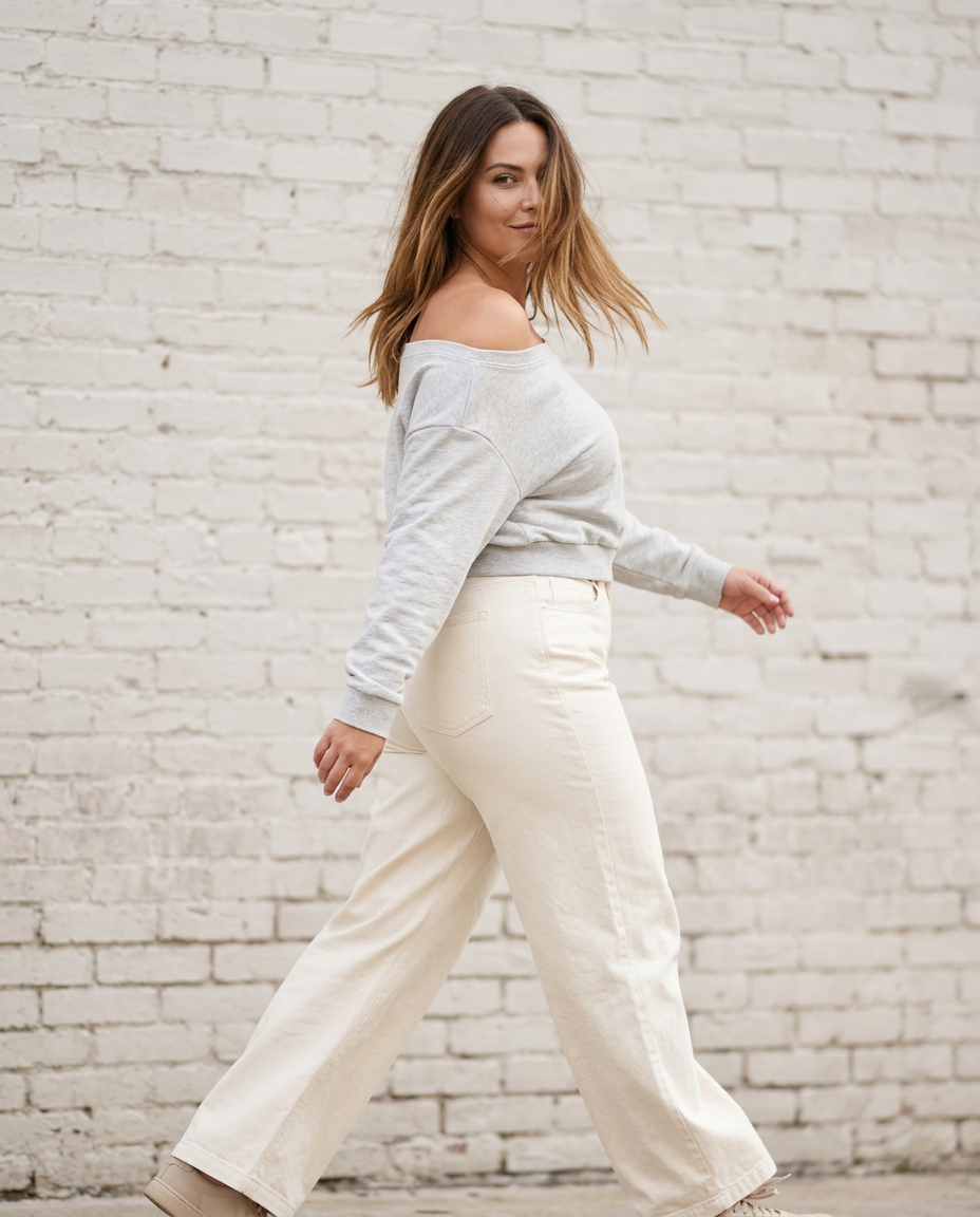 Off-Shoulder Cropped Sweatshirt