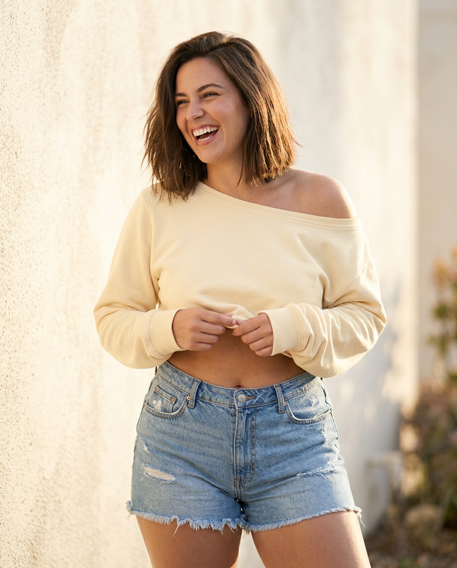 Off-Shoulder Cropped Sweatshirt