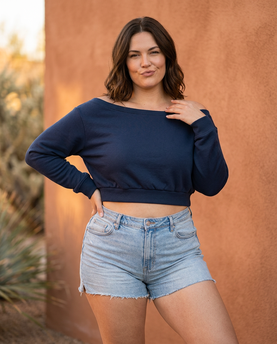 Off-Shoulder Cropped Sweatshirt