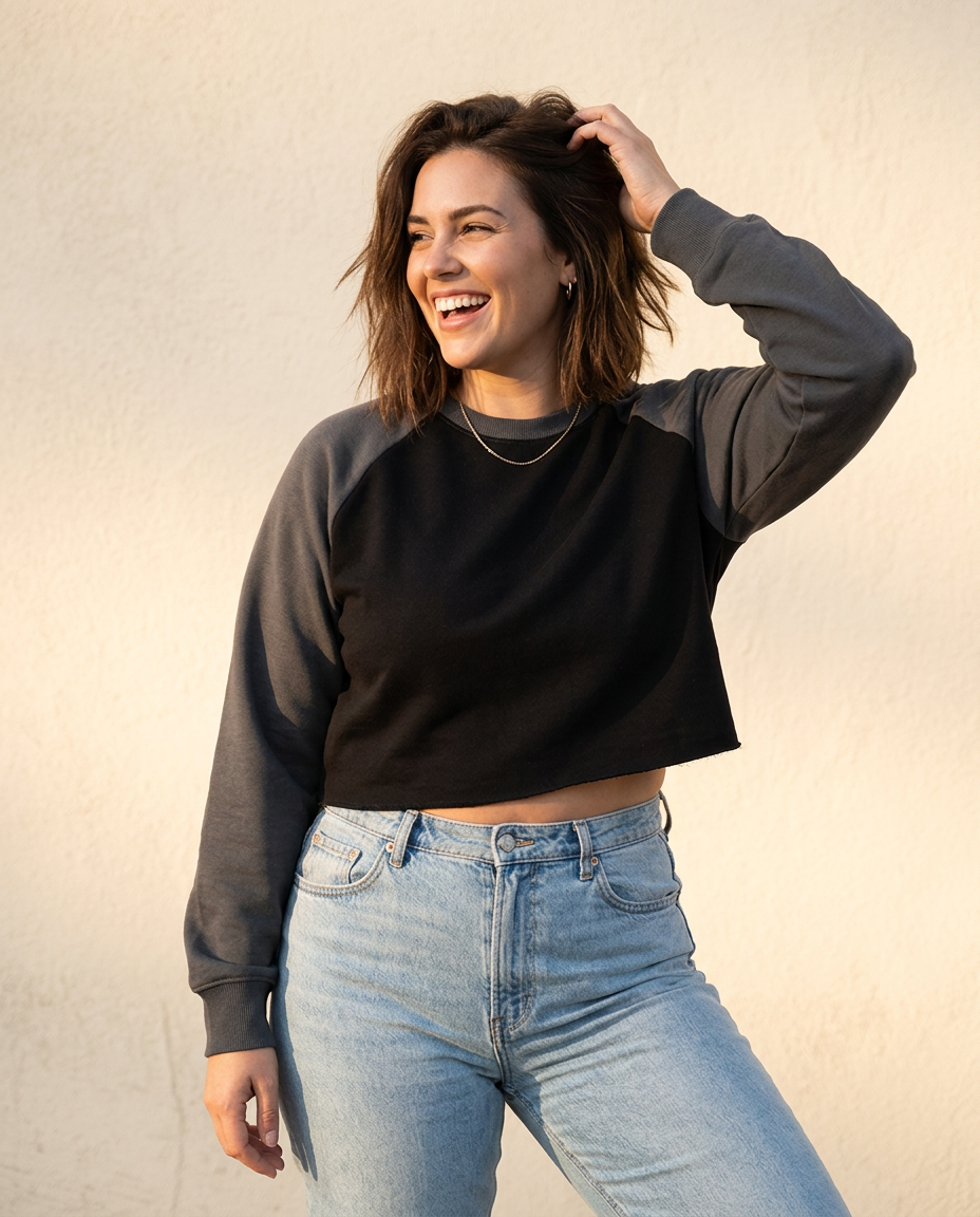 Contrast Raglan Cropped Sweatshirt