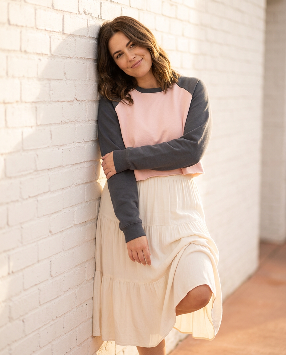 Contrast Raglan Cropped Sweatshirt